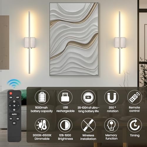 Wireless Battery Operated Wall Sconces, 11000mAh Rechargeable Brushed Nickel - Image 2
