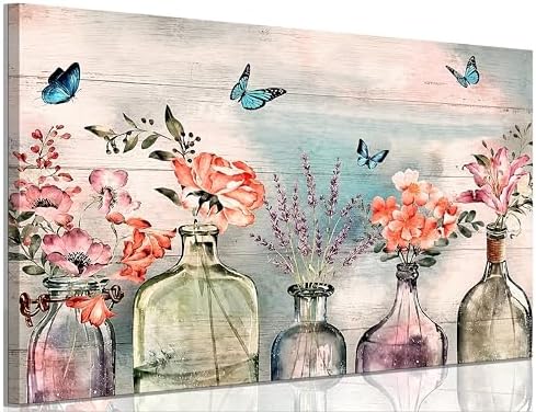 Havplemoy 1Pcs Framed Retro Farmhouse Flowers Canvas Wall Art by Unknown
