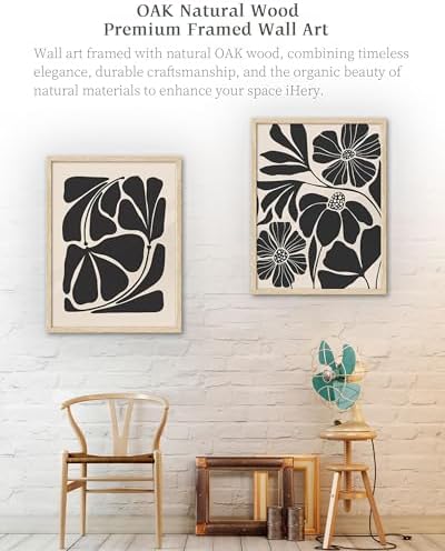 iHery 12x16in Black Beige Botanical Framed Abstract Wall Art - Image 6