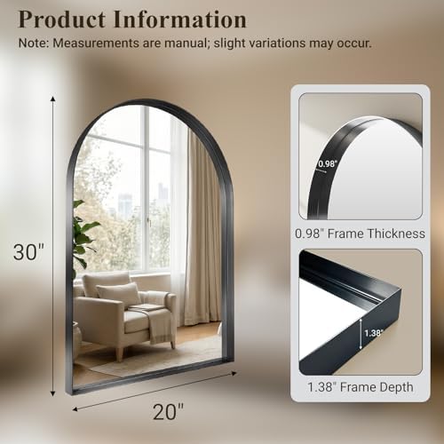 30"x20" Black Arched Mirror, Arched Wall Mirror - Image 3