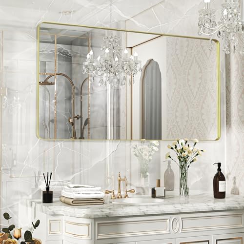 55×30 Gold Bathroom Mirror, Rectangular Bathroom Vanity Mirror by FunMemories
