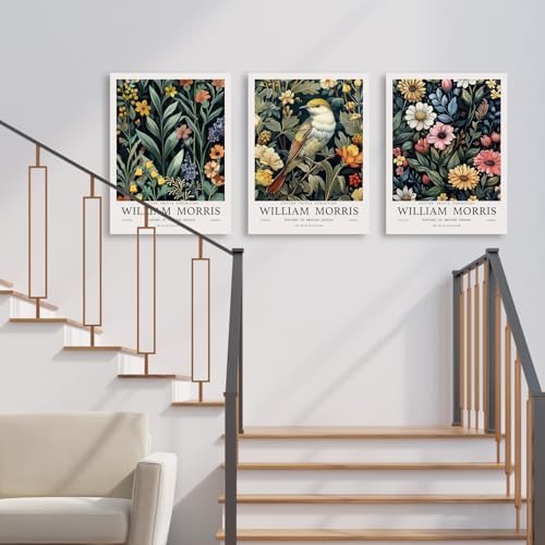 Hianan Wrapped Canvas Morris Floral Bird Wall Art Set of 3, 16x24 in - Image 5