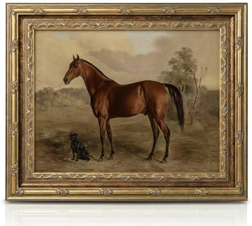 InSimSea Vintage Wall Art, Antique Horse and Dog Canvas Print, 13x16 Inch by InSimSeaArt