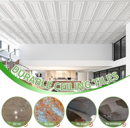 Art3d 3D PVC Ceiling Tiles 2x4 ft, 96 Sq.Ft, Rectangular White - Image 6