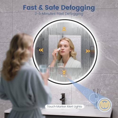 STARLEAD 32" Black Frameless Round LED Bathroom Mirror - Image 4