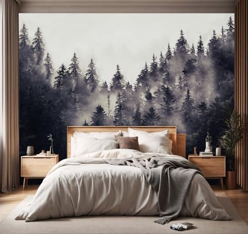 Foggy Forest Backdrop Large Fabric Living Room Wallpaper Black Pine Forest by YIHWM-PurchaseNow