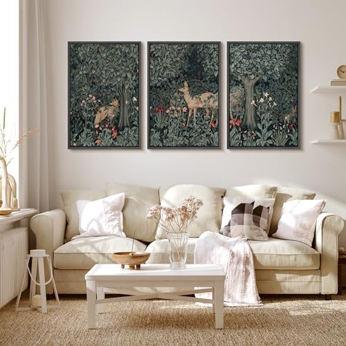 MUDECOR Framed Canvas Print Wall Art Enchanted Forest Fauna Deer Among Flora - Image 4