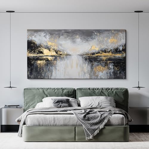 YISXINOAG Black Gold Abstract Wall Art Modern Canvas Artwork Print 24"X48" - Image 4