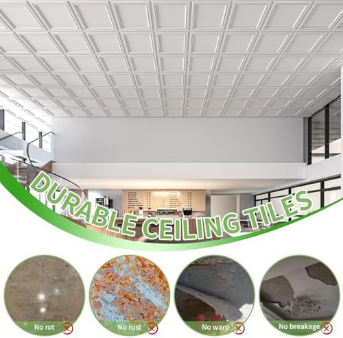 Art3d 3D PVC Ceiling Tiles 24x24 in, 96 Sq.Ft, Square White - Image 6