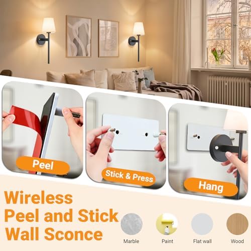 Nekhung Battery Operated Wall Sconce, Peel and Stick Sconces Set of 2 - Image 3