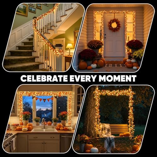 suddus Vine with Fairy Lights Battery Operated, 33ft 100 LED Eucalyptus Leaf - Image 6