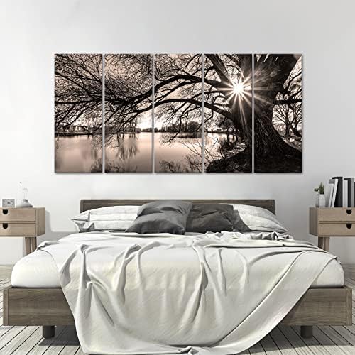 sechars Extra Large 5 Piece Wall Art Old Tree by Lake Picture Canvas Prints - Image 5