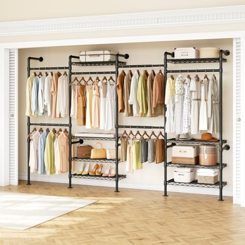 H4 Wall Mounted Closet System, Expandable Industrial Pipe Clothing Rack by ONBRILL