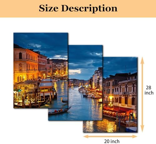 Pacimo 3 Piece Venice Night View Giclee Canvas Prints Wall Art Italy Venice - Image 5