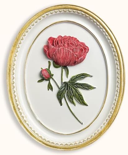 97 Decor Oval Peony Wall Sculpture, 3D Resin Floral Art, 9.5x7.8 In by 97Decor