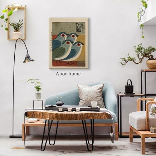 Mid Century Japanese Bird Wall Art Retro Blue Bird Canvas Poster 24x36 inch - Image 6