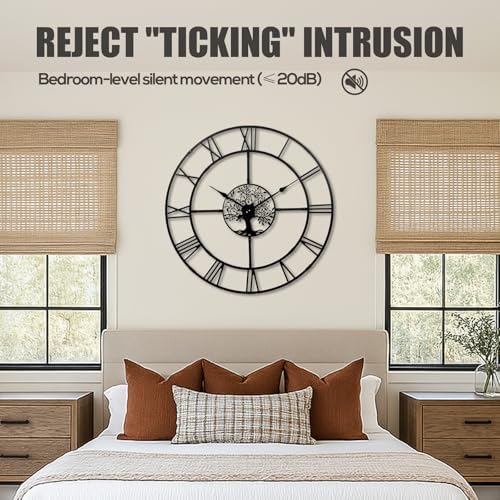 40in Large Silent Wall Clock, Easy Assembly Roman Numeral Black - Image 6
