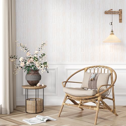 VEELIKE Gold White Grasscloth Peel and Stick Wallpaper Textured Grasscloth - Image 3