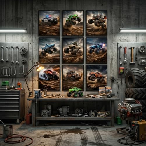 ZBMYYGO Monster Truck Canvas Wall Art Prints Set of 9, Off-Road Racing Decor - Image 2
