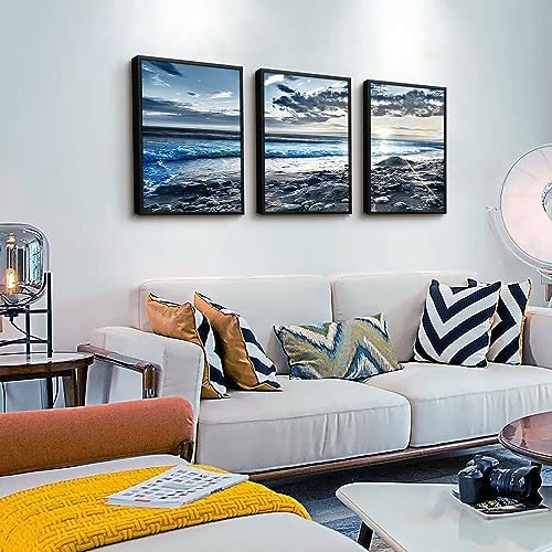 Black Framed Canvas Wall Art For Living Room Wall Decor For Bedroom Blue Beach - Image 2