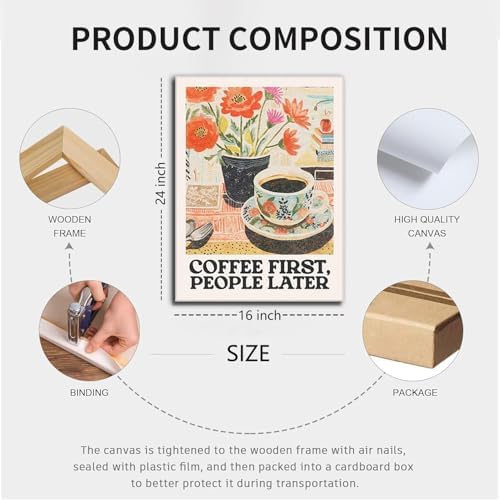 Vintage Coffee Kitchen Canvas Wall Art Set of 3, Fashion Aesthetic Flowers - Image 3