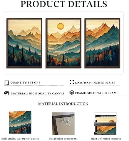 Framed Boho Wall Art Set of 3, Boho Wall Decor, Sunrise Mountain Canvas Prints - Image 5