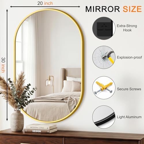 Oval Bathroom Mirror, 2 Pack 20"x30" Gold Vanity Mirror - Image 2