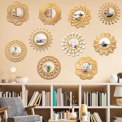 Barydat 10 Pcs Boho Gold Sun Mirrors by home