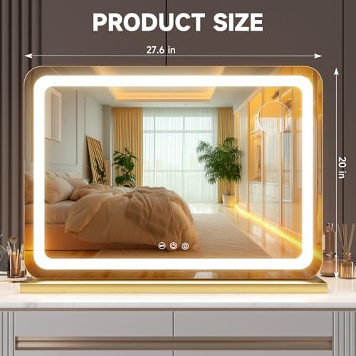Hasipu Vanity Mirror with Lights, 27.6" x 20" LED Makeup Mirror, Lighted Makeup - Image 2