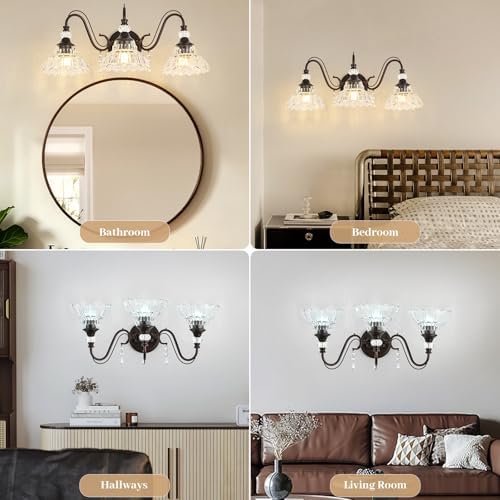 Vintage Bathroom Vanity Light, 3-Light Oil Rubbed Bronze Finish Wall Sconce - Image 5