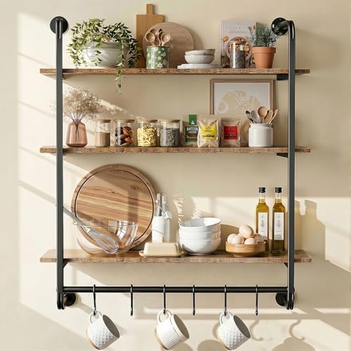 3 Tier Industrial Pipe Floating Shelf, 31.5" Kitchen Wall Shelves by Kssiaz
