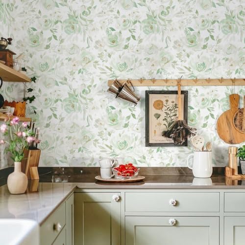 Ismoon Green Floral Peel Stick Wallpaper Boho Stick on Wallpaper - Image 2