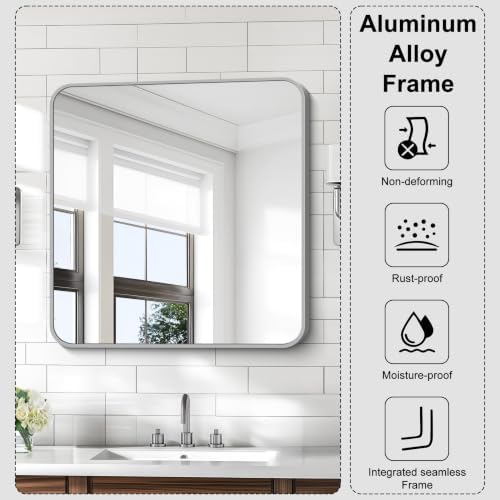 KOCUUY Silver Bathroom Mirror, 30x30 Inch Bathroom Mirror - Image 3