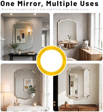 POZINO 48"x30" Premium Brushed Gold Scalloped Beveled Mirror - Image 7