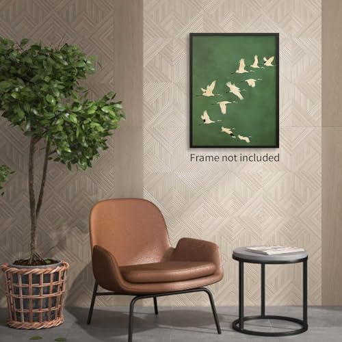 Emerald Green Gold Cranes Wall Art Japanese Bird Poster Vintage Minimalist - Image 5