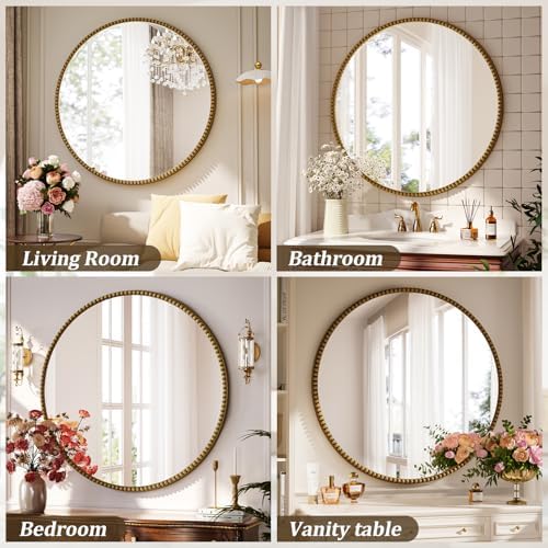 32'' Round Mirror, Beaded Circle Decorative Wall Mirror - Image 4