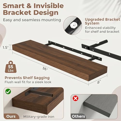 36 Inch Floating Shelves for Wall, Walnut Finish - Image 3