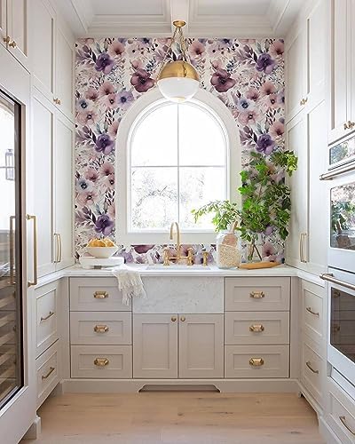 HAOKHOME Purple Floral Wallpaper Peel and Stick Bedroom 17.3in x 32.8ft - Image 3