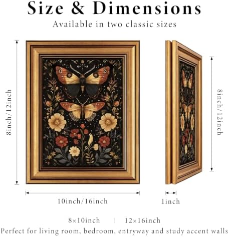 IMNTSD Framed Vintage Moth Floral Wall Art, Dark Background Botanical Butterfly - Image 2