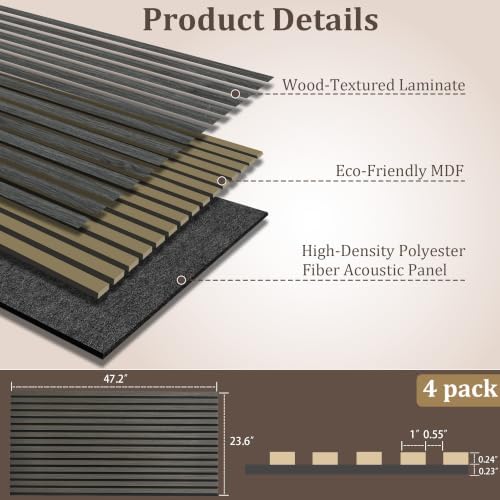 4 Pack 47.2"x23.6" Wood Slat Acoustic Panels - Image 2