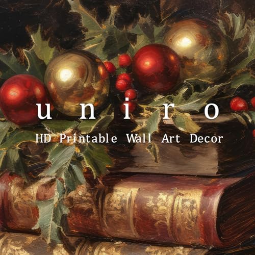 uniro Vintage Rustic Christmas Print Retro Xmas Book Art Oil Painting Dark - Image 7