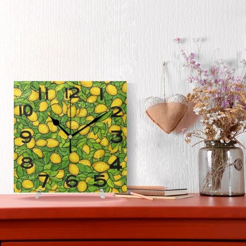 Luxuriant Lemon Green Leaves Square Wall Clock, 8 Inch Standard Non Ticking - Image 4