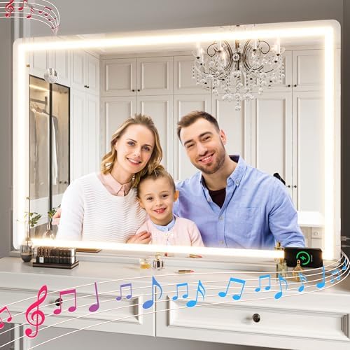 Hasipu Vanity Mirror with Lights and Bluetooth Speaker, 50.2" x 33.9" LED - Image 5