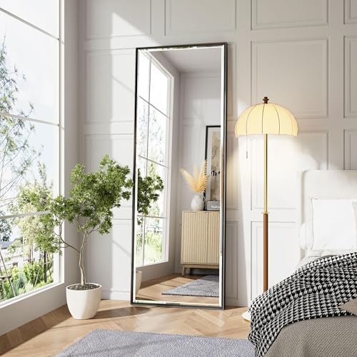 Black Framed Rectangle Beveled Full Length Mirror 16x60 Inch, Anti‑Rust by QUEENFUN