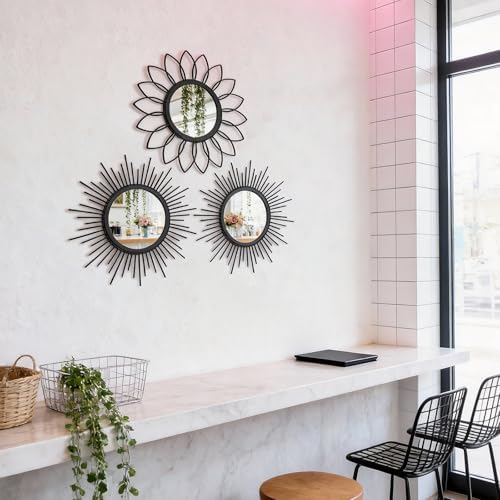 Set of 3 Black Metal Sunburst Wall Mirrors - Image 7