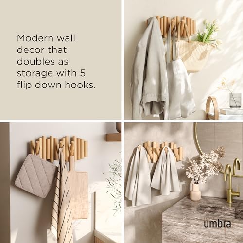Umbra Picket Coat Rack, Wall Mount 5 Flip-Down Coat Hooks - Image 4