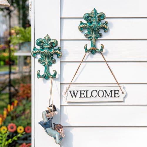 Sungmor Cast Iron Wall Hooks, 2 Pack Antique Green Coat Hooks - Image 3