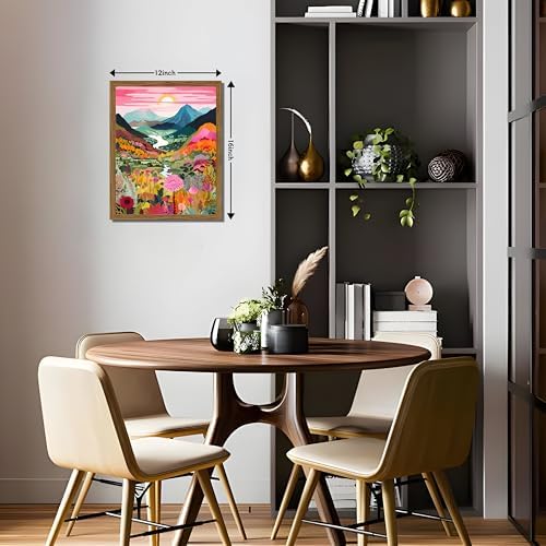 Boho Colorful Mountain Wall Art Set of 3, Abstract Watercolor Landscape Flower - Image 4