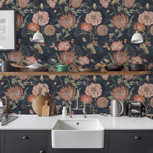 Floral Wallpaper Peel and Stick Floral Contact Paper Dark and Pink - Image 3