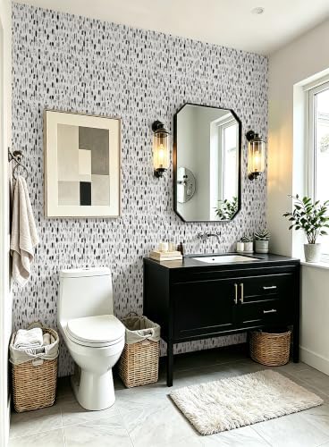 Safiyya Peel and Stick Wallpaper Black and White 17.3in×393in Dots Contact - Image 3